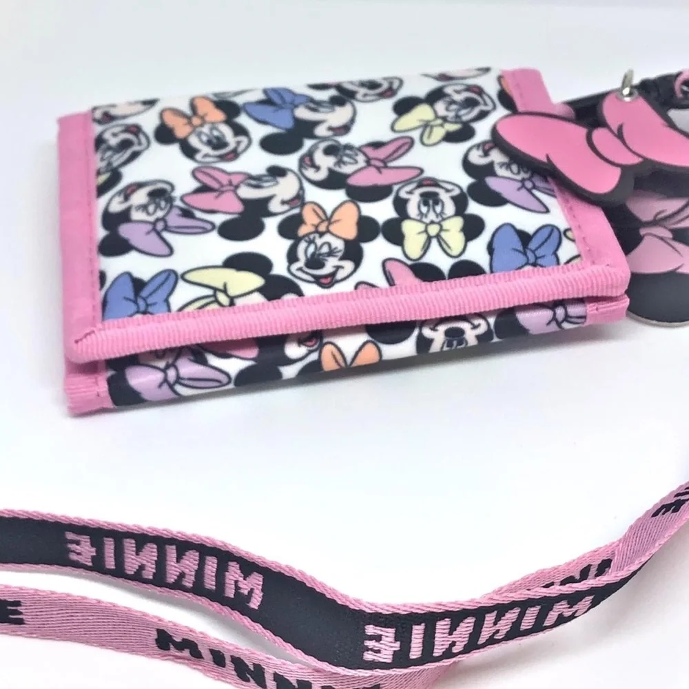 Disney Minnie Mouse Pink Pastel Lanyard Tri-Fold Wallet Official Merch